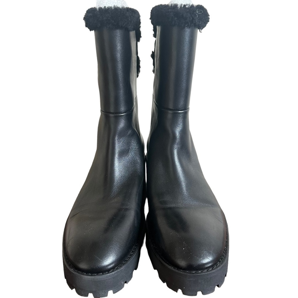 STUART WEITZMAN COPPER CHILL BLACK SHEARLING MOTO BOOTS